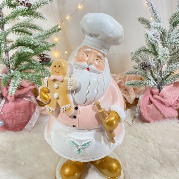 Pink Santa Claus Gold Christmas Baker Holiday Gingerbread Cookie Figure Statue - Picture 2 of 4
